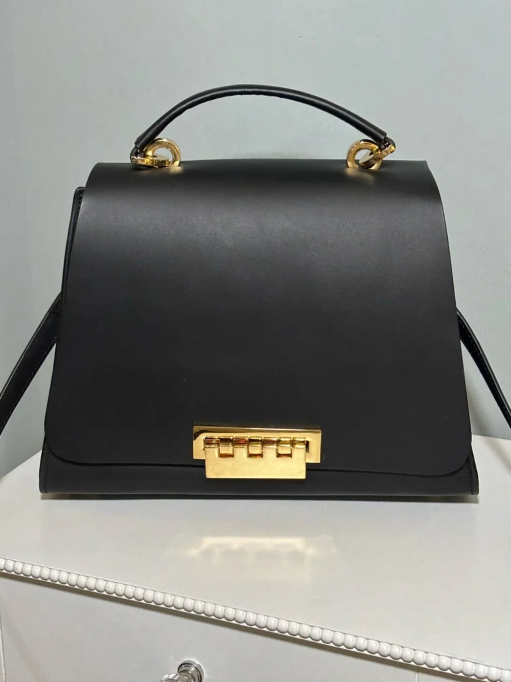 Zac Posen Eartha Black Leather Top Handle Crossbody Bag